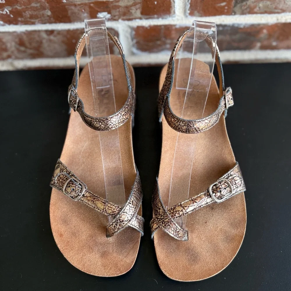 SAS Pampa Fantasia Metallic Toe Loop Sandals Strappy Two Buckles Size 9 - Picture 4 of 15